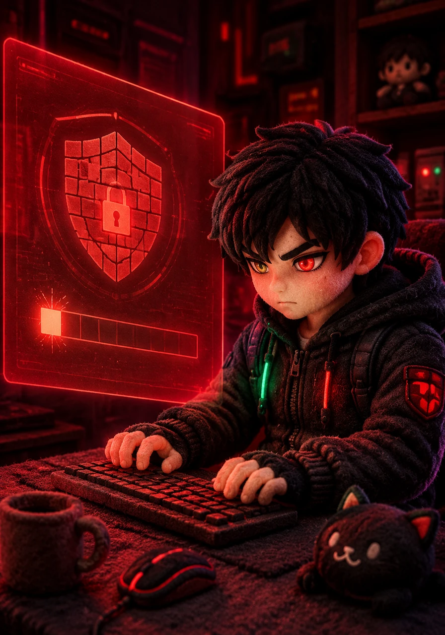He types a simple word, and the interface reacts instantly, casting a harsh red glow across his workspace. A single segment of the strength bar flickers weakly, signaling that the current defense is far too easy for any intruder to bypass.