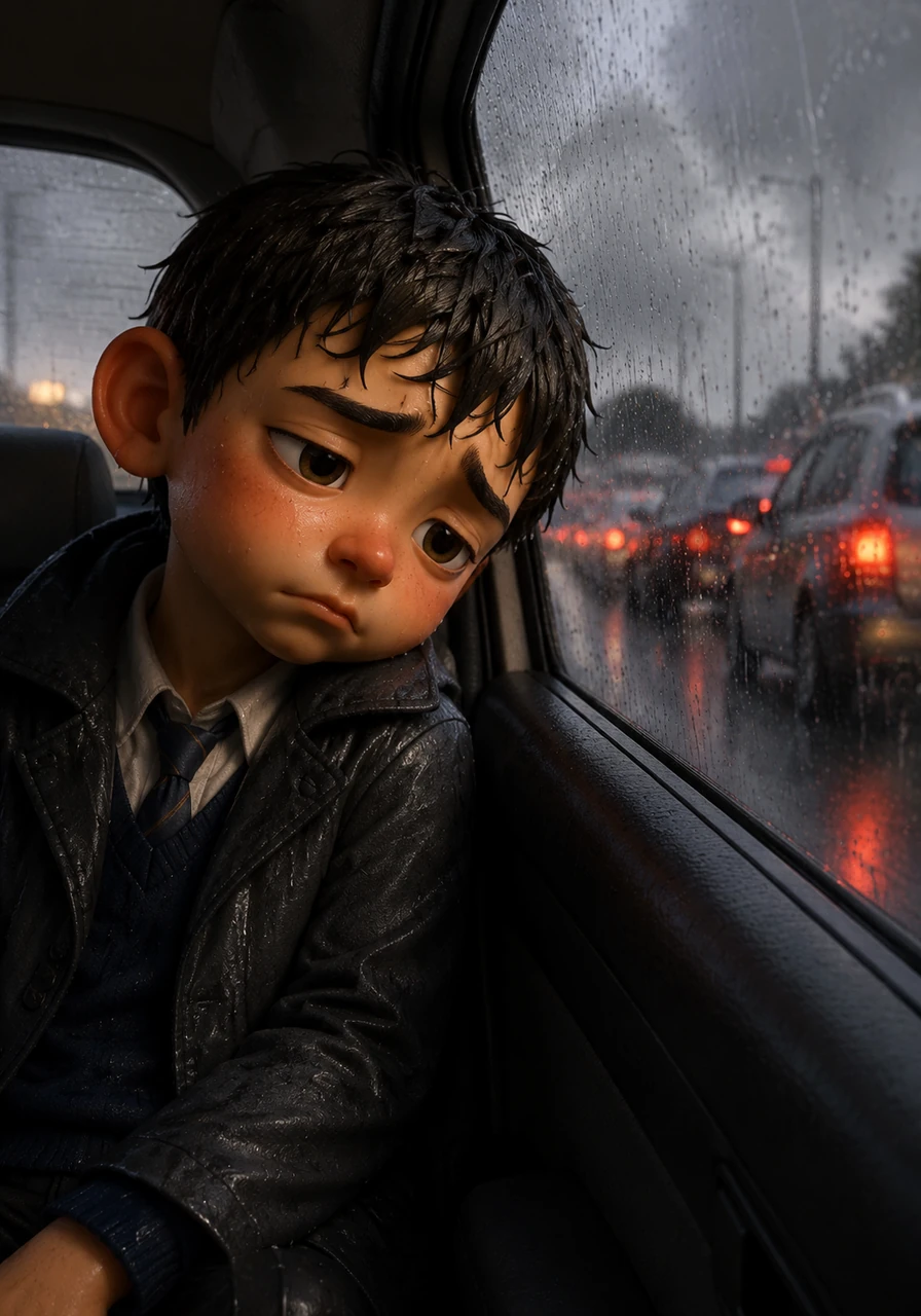 Leo leaned his head against the cold, vibrating glass and sighed deeply. He realized that no matter how much he wished for the traffic to clear or the rain to stop, he was completely powerless to change the world outside.