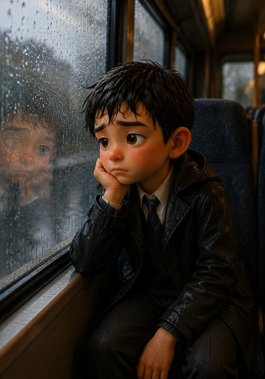 Minutes turned into an hour as the bus hummed rhythmically, the sound of the wipers acting like a slow, steady heartbeat. Leo watched the raindrops race down the window, finding a strange, quiet peace in the rhythm of the delay.