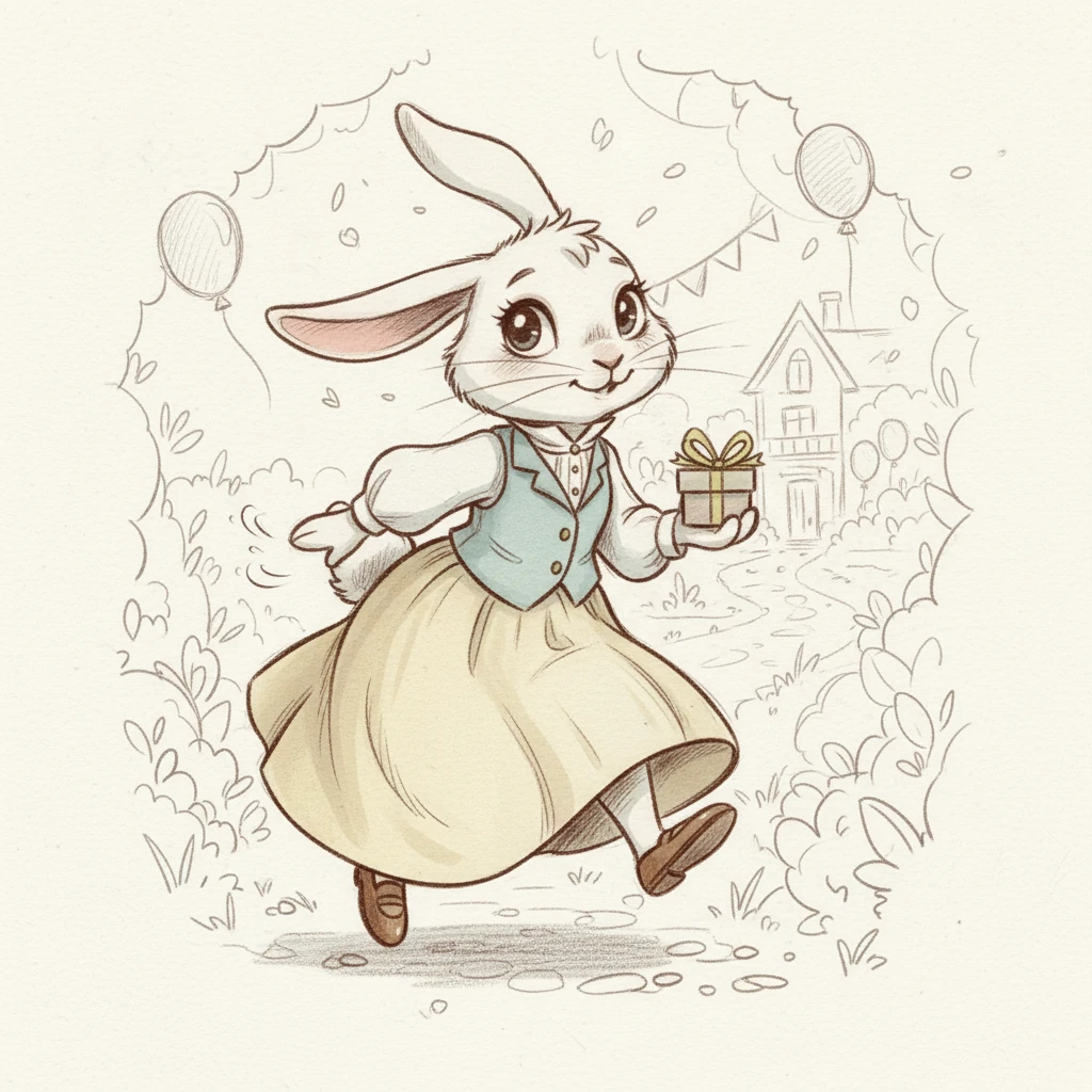 Today is Lily the White Rabbit's special birthday! Her fluffy tail wiggles with excitement. She can barely wait for her big party to begin.