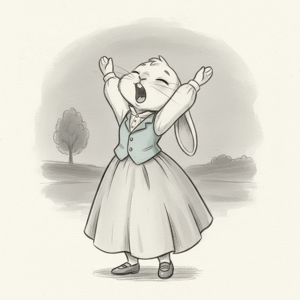 After a day full of laughter and play, Lily is wonderfully tired. She stretches her arms and lets out a huge, sleepy yawn. "Thank you, my dear friends," she murmurs, her heart full.