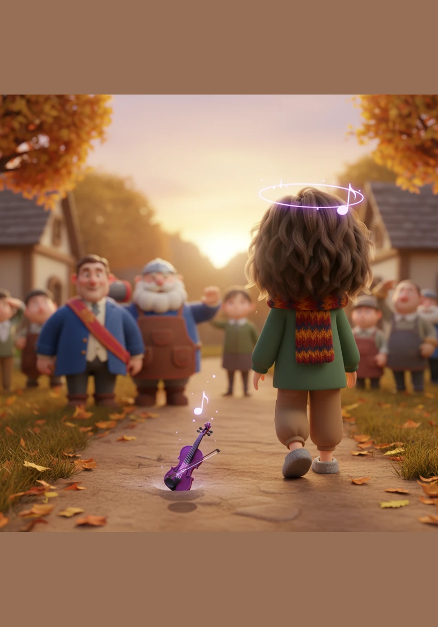 While the villagers searched for a hero to praise, Elara stood quietly at the back of the crowd, content to remain unknown. As she turned to leave, a tiny Violet-Violin sprouted in her footprint, playing one perfect, clear note just for her.