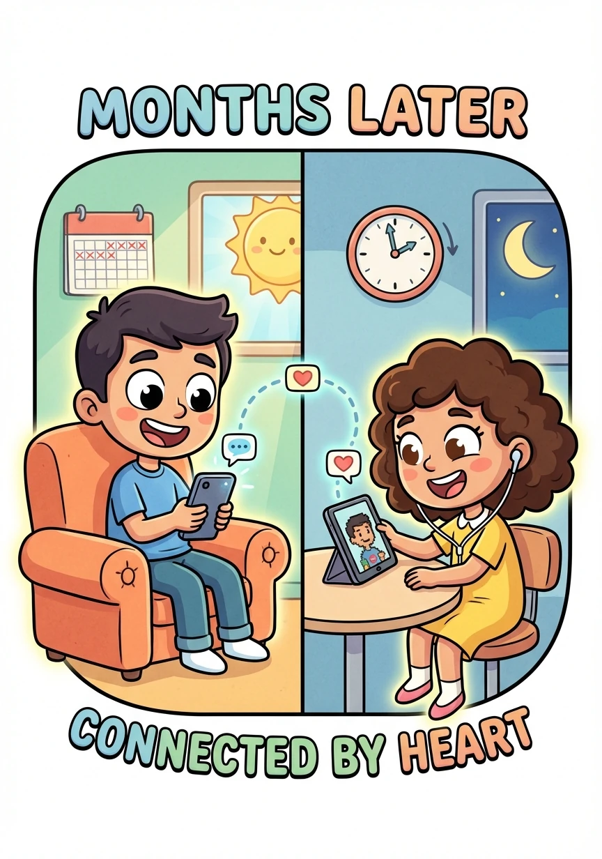 Weeks turn into months as Muhammed and Nour exchange countless texts and calls. Their connection deepens, and a strong bond forms despite the distance separating them.