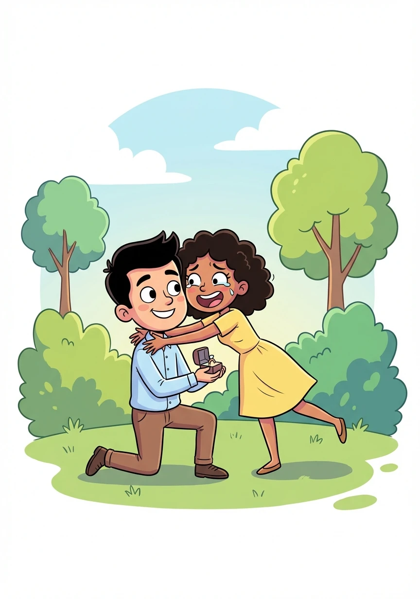 Muhammed gets down on one knee, presenting Nour with a beautiful ring. Overjoyed, Nour says "Yes!" and they embrace, sealing their love and promising a lifetime together.