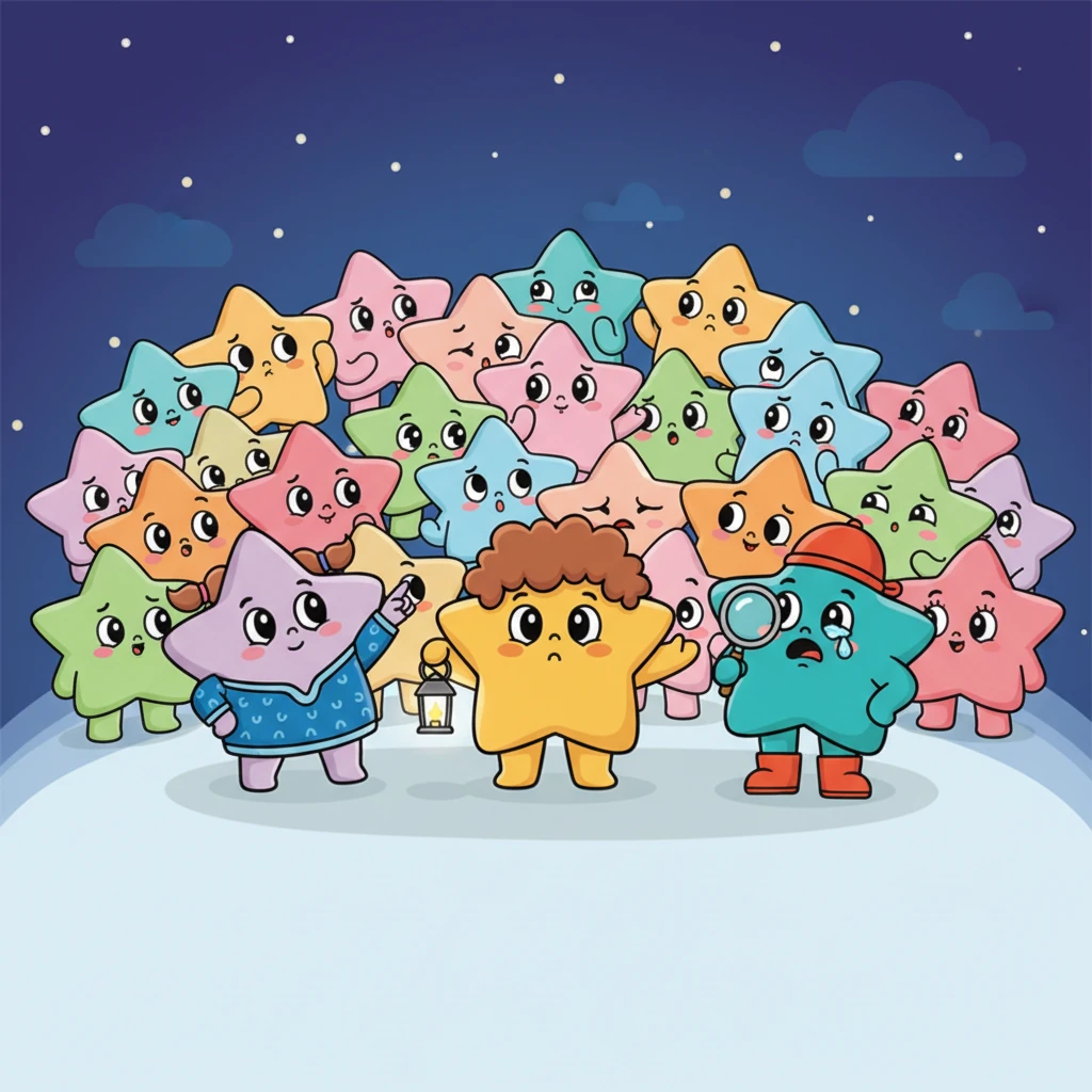 The little stars, who loved Milly's light, began to whisper and wonder. 'Where is Milly Moon?' twinkled Pip, looking around. 'She's never hidden for so long!' worried Zippy, a tiny tear forming. A ripple of concern spread through the celestial crowd.