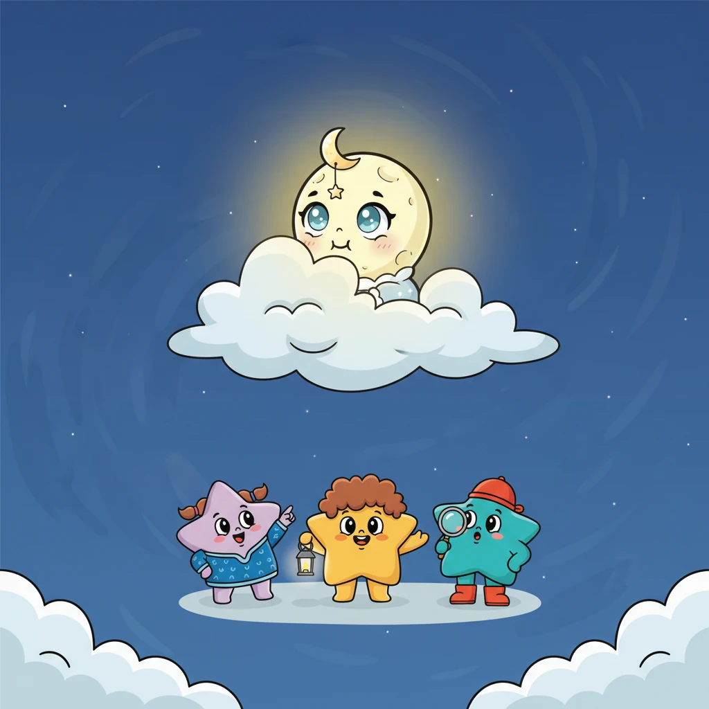 Encouraged by her friends, Milly slowly, slowly began to slide out from her hiding spot. A tiny sliver of her light appeared, then a crescent, then half of her happy face. The night brightened with each little peek, like a slow sunrise.