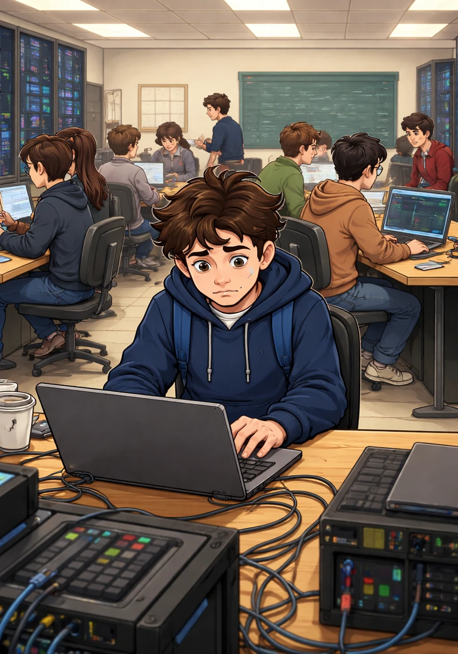 Caleb sat in the crowded computer science lab, the air thick with the hum of servers and the frantic clicking of keyboards. Around him, students collaborated on their final projects, but Caleb stared at his screen in isolation, the weight of his scholarship hanging over every line of code.
