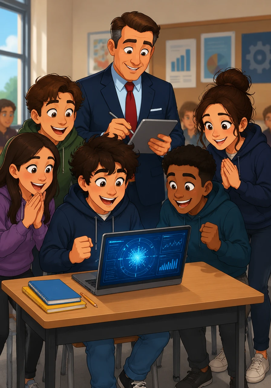 During the Gallery Walk, Mr. Thorne stood by Caleb’s desk, watching as the app processed thousands of data points with professional-grade speed. The teacher smiled and noted an A+ on his tablet, while Caleb’s classmates gathered around to cheer for his apparent genius.