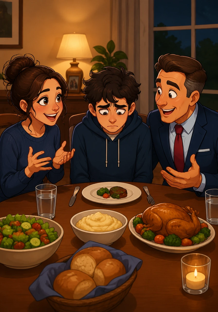 At a celebratory dinner, Caleb’s parents beamed with pride, talking excitedly about his bright future and the scholarship he had secured. Caleb looked down at his plate, unable to swallow a single bite of food as the hollow victory turned into a suffocating secret.