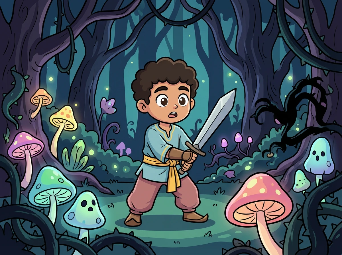 يدخل الفريق غابة مظلمة مليئة بالمخلوقات الغريبة. يواجهون مخاطر غير متوقعة.