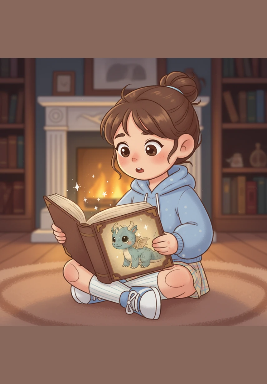 Maya gently opened the heavy book and saw a drawing of a sad, fading dragon that seemed to be looking right at her with hopeful eyes. With a clear and steady voice, she began to read the tale of the brave dragon who lived in the stars.