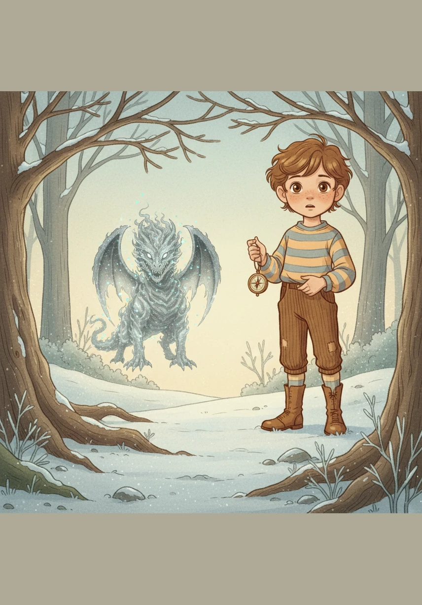 In a clearing where the air turns crisp and cold, Zayan meets a tiny, swirling silver Chilly Breeze. The frost whirlwind dances playfully around him, shivering in the open air until Zayan offers it a cozy place to rest near his ear.