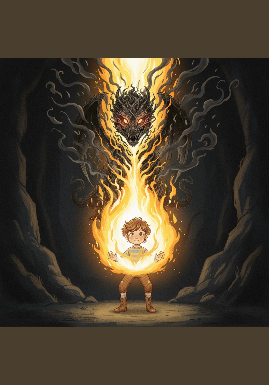 The Thirsty Spark takes flight, erupting into a brilliant blaze that shines as bright and fierce as a midday sun. The intense, pure light pierces through the Dragon of Shadows, causing the smoke to dissolve and the darkness to flee back into the void.