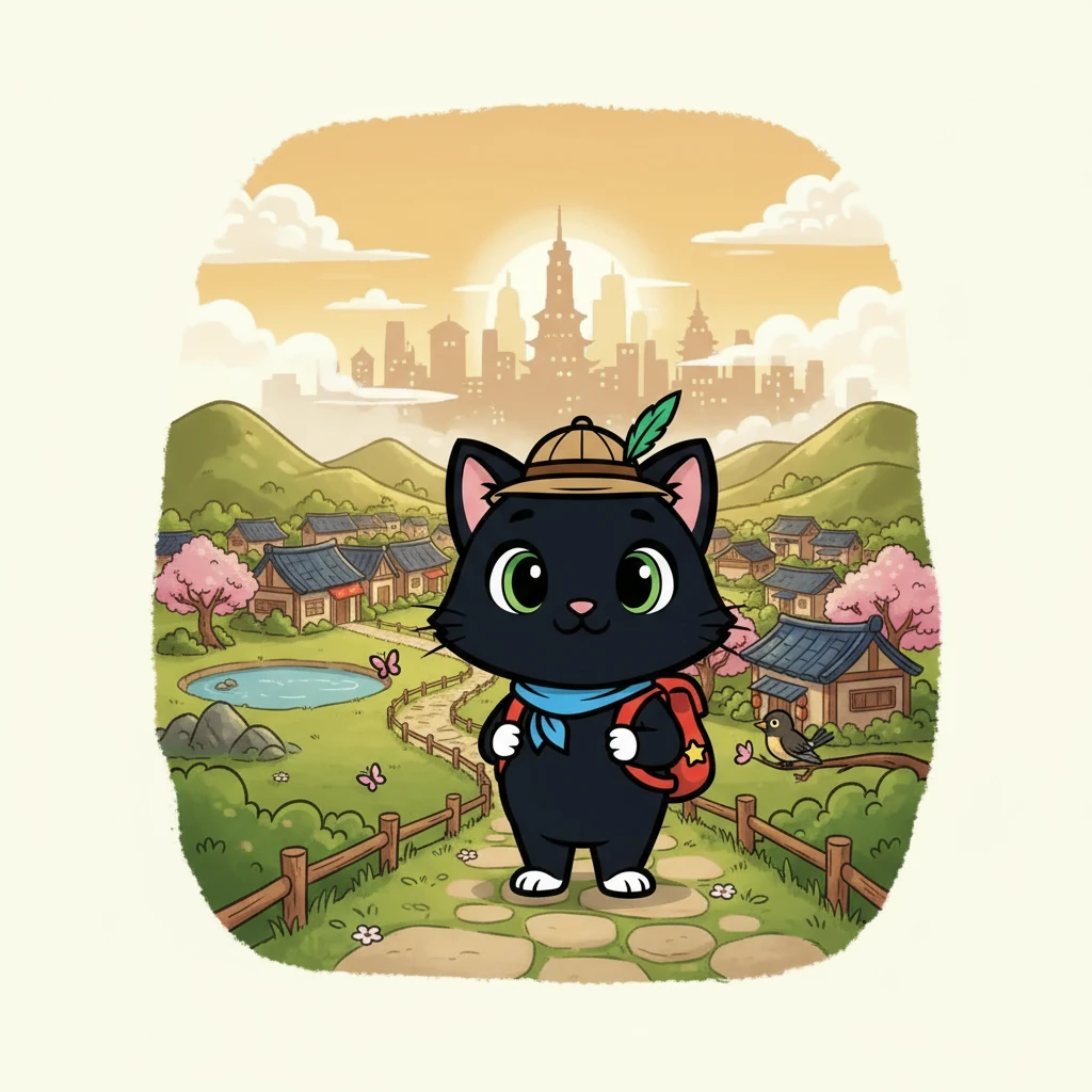 奇奇是一只勇敢又好奇的黑猫。他居住在一个宁静的村庄里，但心中却向往着繁华的大城市。一天，他决定离开家，开始了他的冒险之旅，踏上了通往城市的小路。