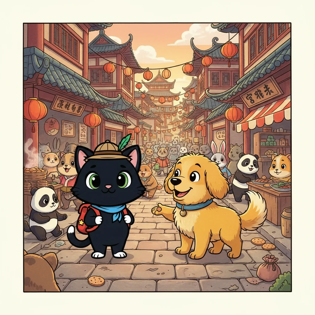 奇奇迷失在拥挤的街道上，找不到回家的路。他遇到了一只友善的小狗，名叫毛毛。毛毛主动帮助奇奇，带他熟悉城市，一起寻找食物和住所。他们成为了好朋友。