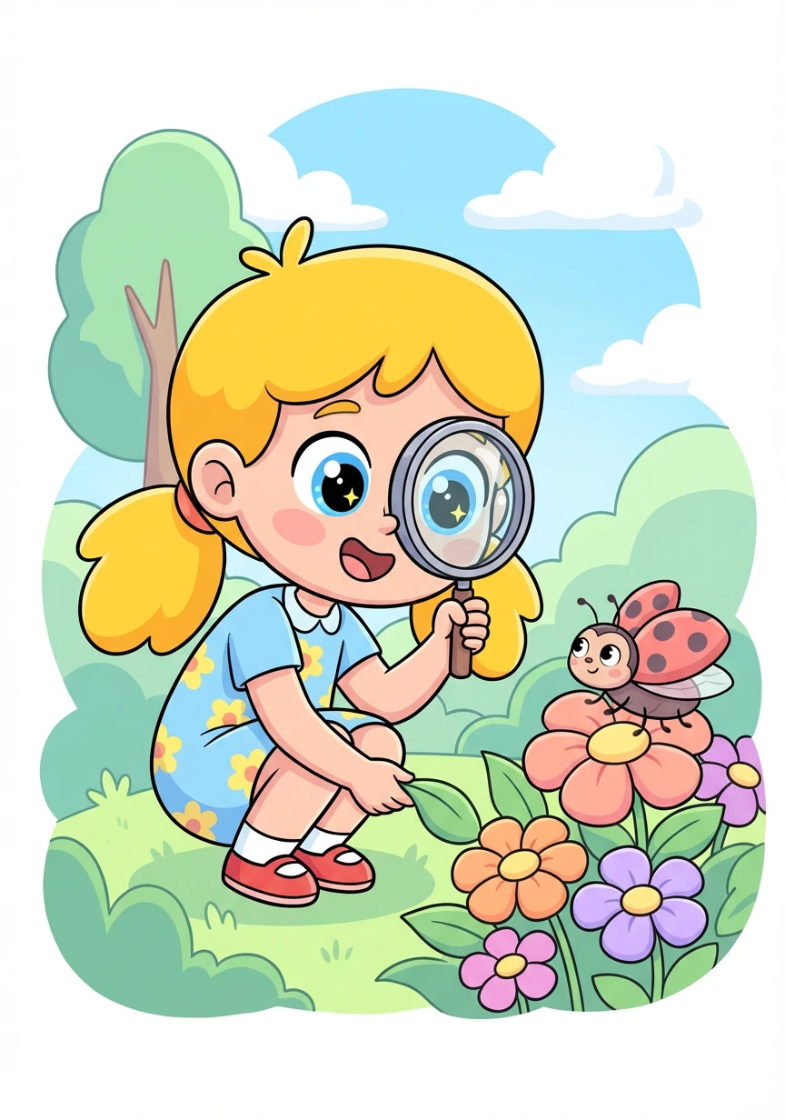 Lila, uma menina com cabelos cor de sol e olhos brilhantes como estrelas, adorava explorar o jardim da sua casa. Todos os dias eram uma nova aventura para sua imaginação fértil.