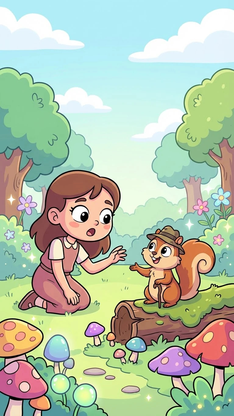 Na floresta, Lila conheceu um esquilo falante chamado Pipoca. Pipoca se tornou seu guia e amigo, mostrando-lhe os encantos daquele lugar.