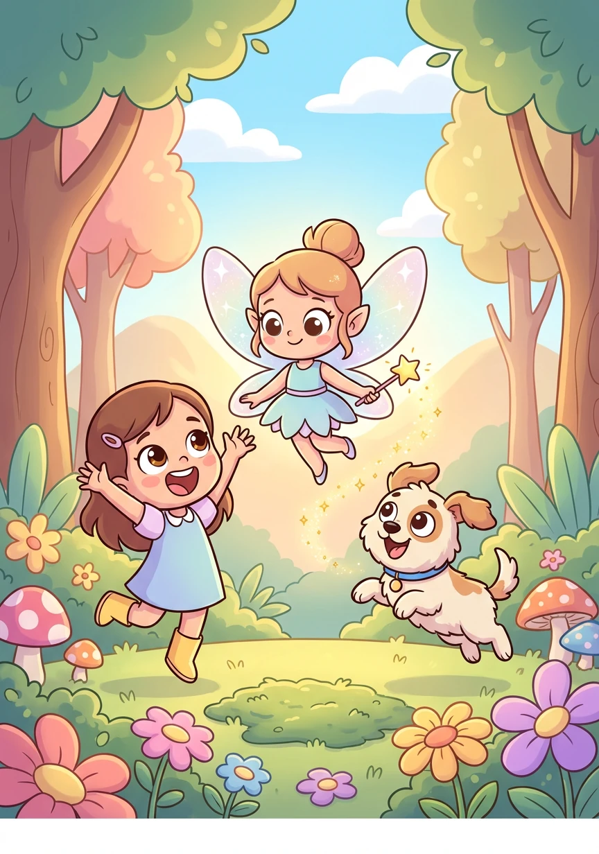 Lila e Pipoca ajudaram a fada a encontrar suas asas. Em gratidão, a fada lhes concedeu um desejo a cada um.