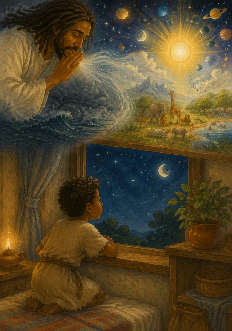 In the beginning, God’s voice whispered over the dark waters, and suddenly, the world sparkled with light and color. Amara looks out her window at the twinkling stars, knowing that the same God who made the moon and the sun made her with a special purpose. This story of creation reminds us that we are all part of God’s beautiful and very good world.