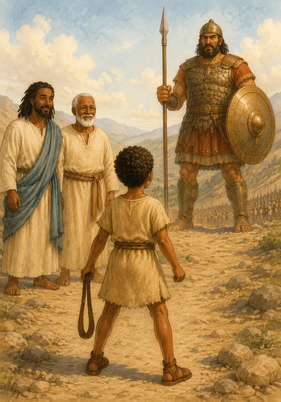 Little David stood tall in the valley, holding only a small sling and a heart full of faith in God’s great power. Even when the world feels very big and we feel very small, we can be brave because God is our strength and our best friend. With God on our side, even the biggest challenges can be faced with a peaceful heart.