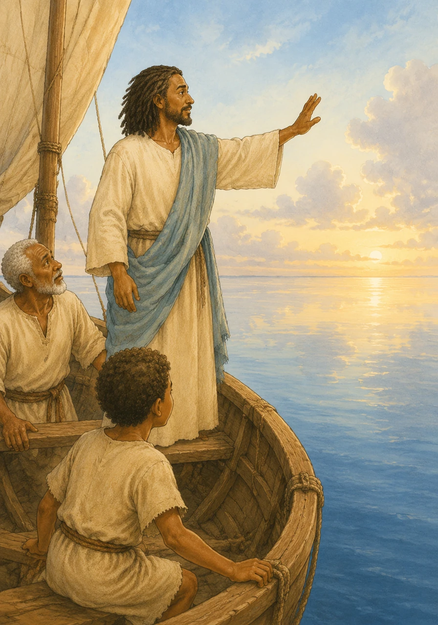 As the wind howled and the waves splashed against the boat, Jesus stood up and told the storm to be still. Instantly, the sea became as smooth as glass, reminding Amara that she can find peace in her heart even when things feel loud or scary. We can sleep soundly knowing that Jesus is the Master of the wind and the waves.
