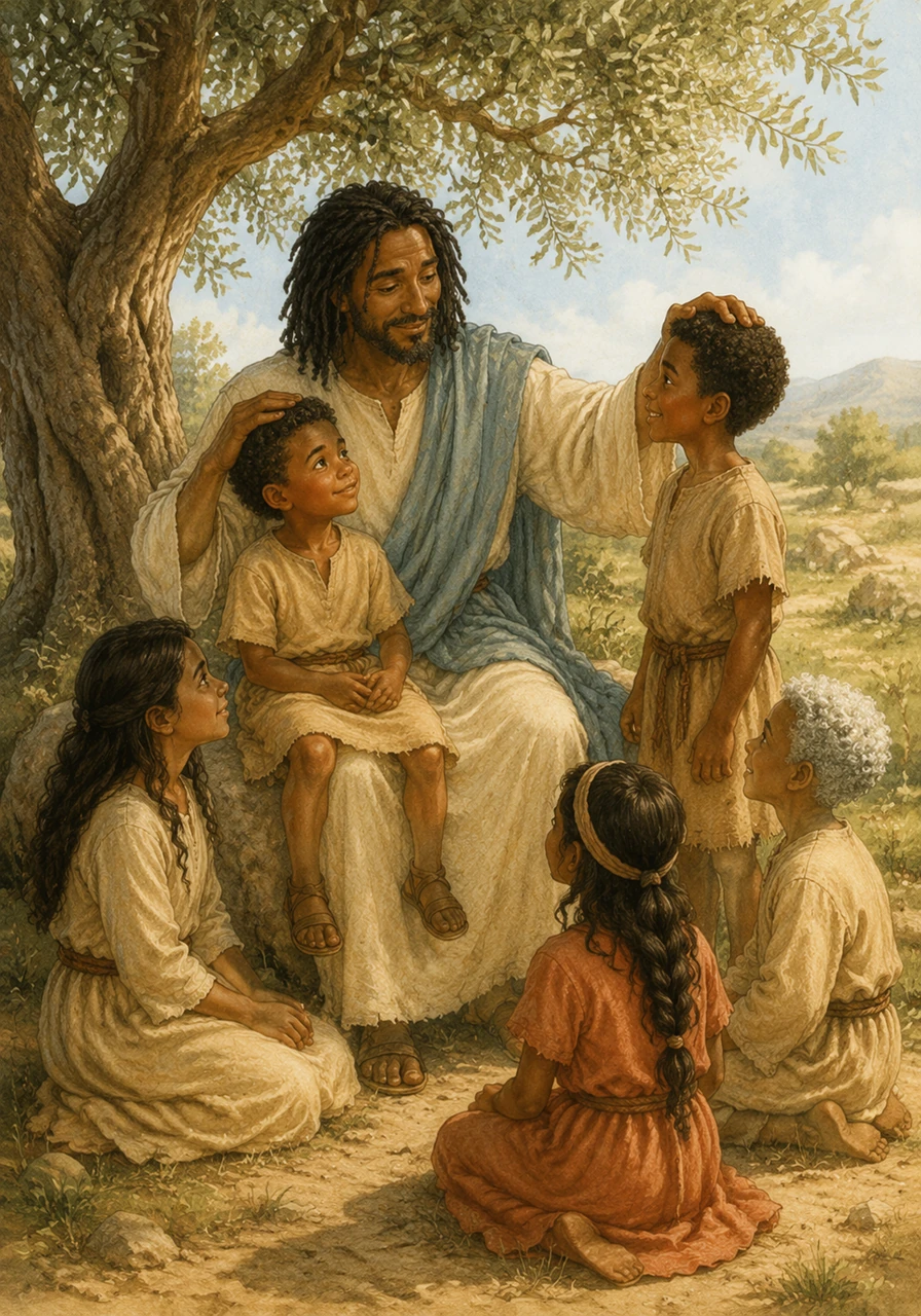 Jesus sat under the shade of an olive tree and welcomed all the little children to come and sit on His lap. He placed His hands on their heads and blessed them, showing that the kingdom of heaven belongs to little ones just like Amara. You are never too small to be important to God, and He loves you more than you can imagine.