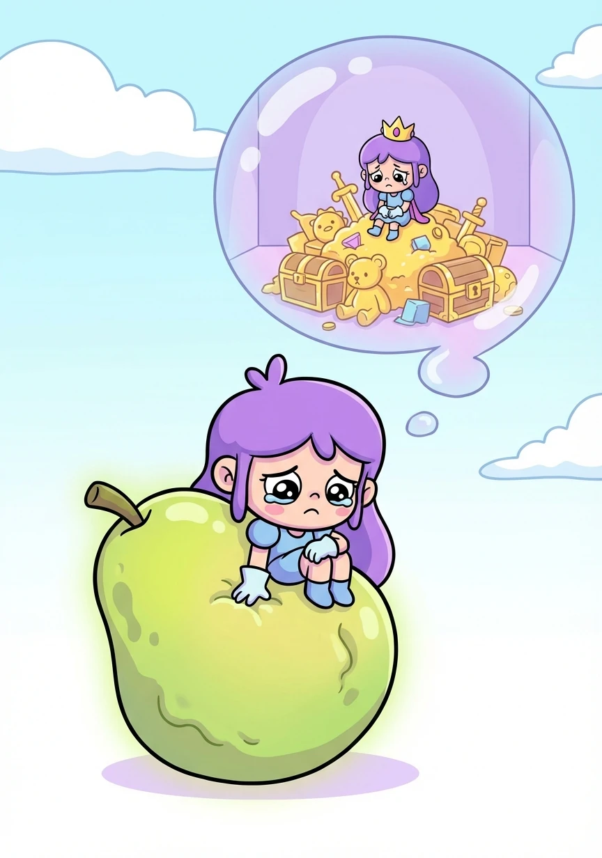 A sickly green fruit showed her a future where she was incredibly wealthy but terribly lonely, surrounded by things but devoid of joy.