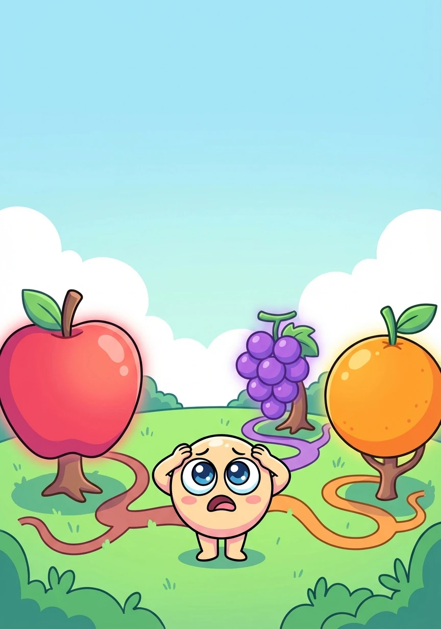 Sparkle felt overwhelmed. Each fruit offered a different path, each with its own set of challenges and sacrifices. She didn't know which one to choose.