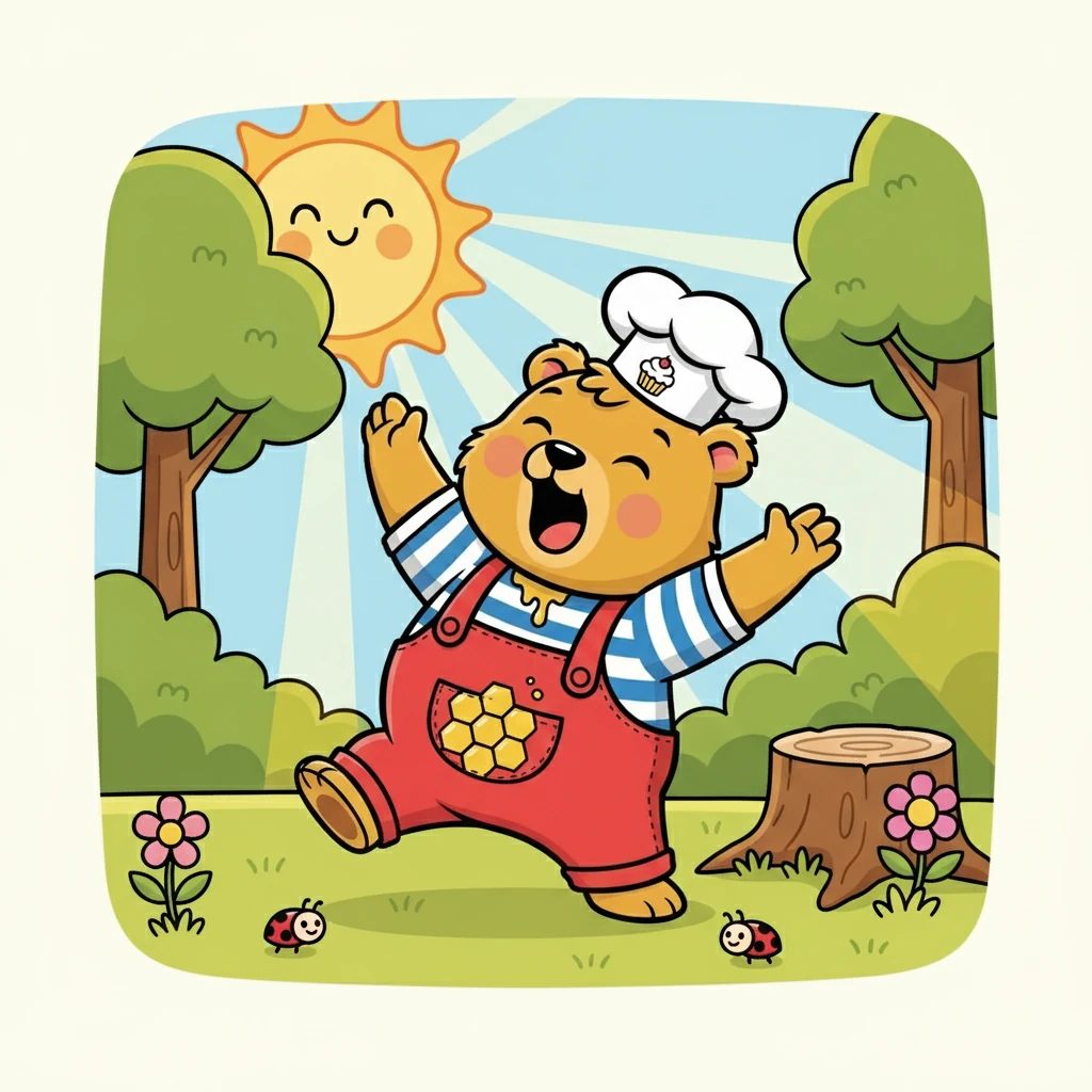 Barnaby the bear woke up with a rumble in his tummy. The sun was peeking through the trees, promising a beautiful day. He stretched his sleepy paws, dreaming of something sweet.