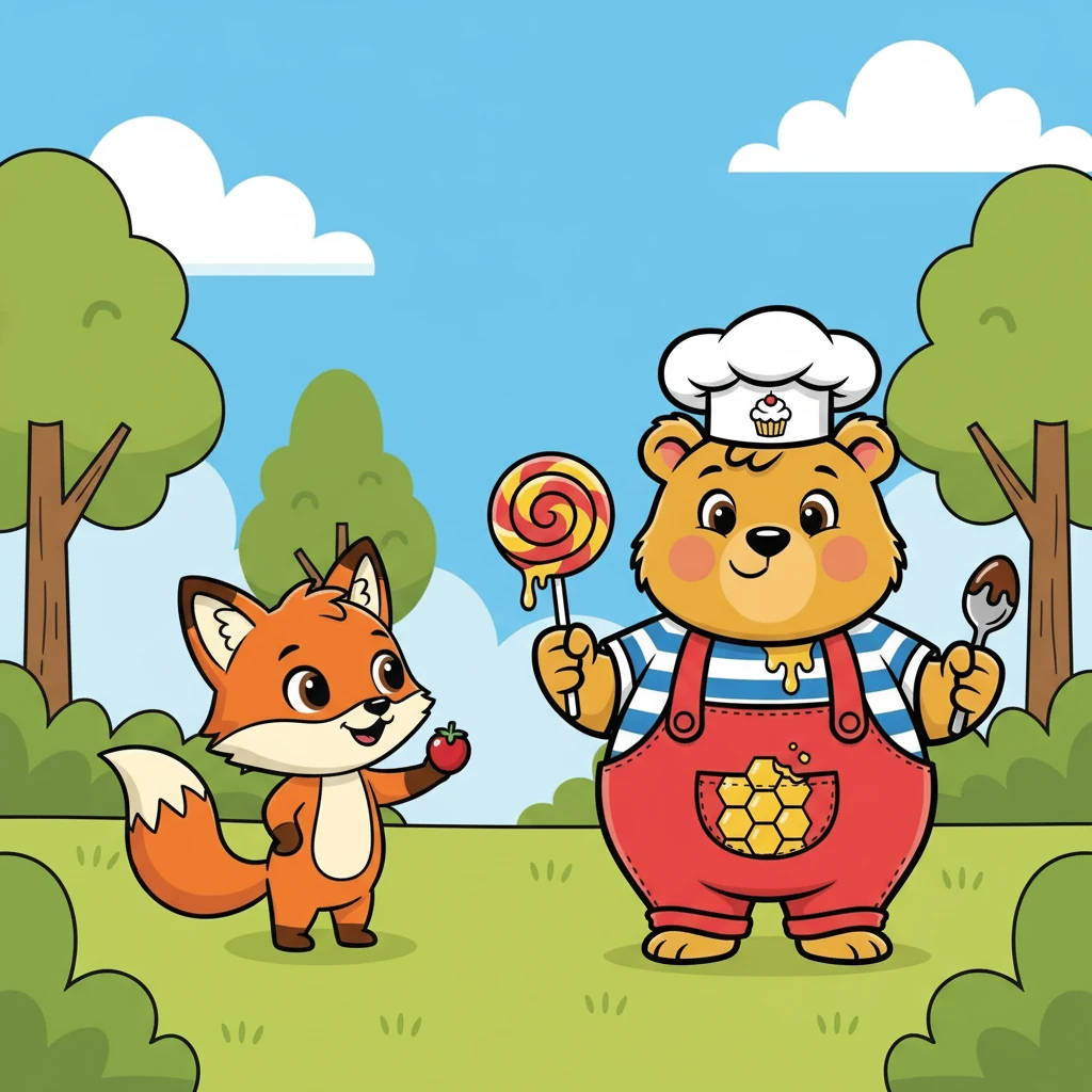 Just then, a clever little fox named Finley appeared. He watched Barnaby with a twinkle in his eye. Finley held a juicy red berry, offering it to Barnaby.