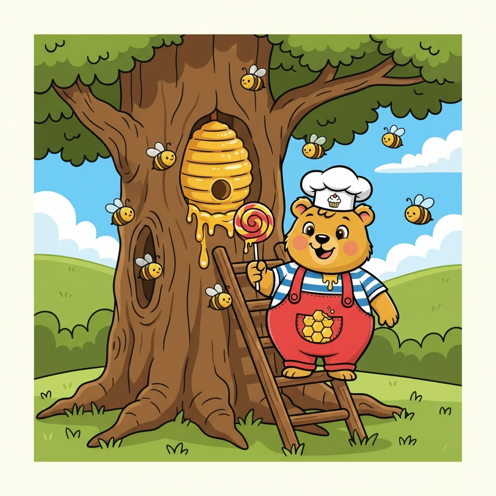 After a while, the bees calmed down. Finley, with his quick thinking, found a way to gently distract them. Together, they planned how to get the honey.