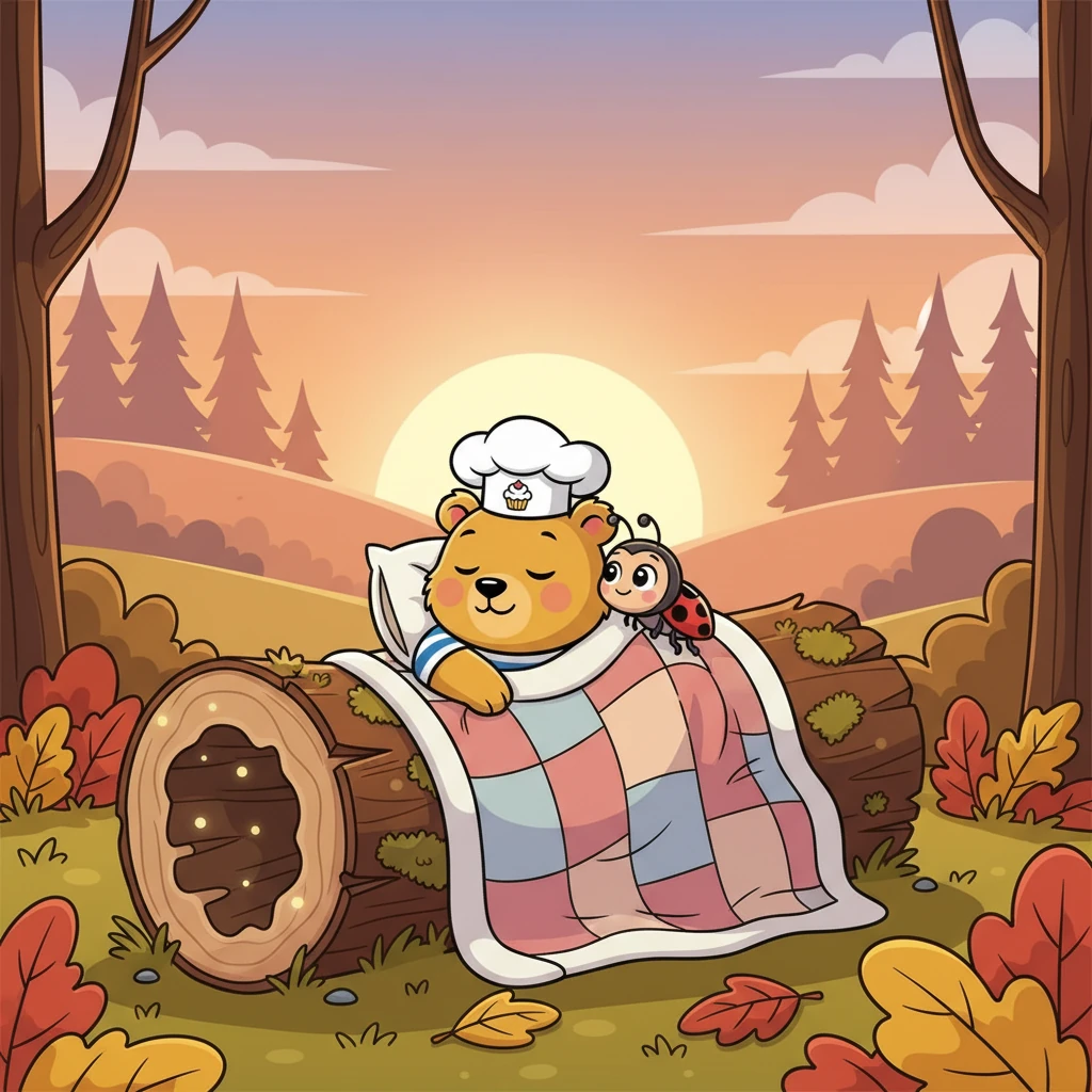 As the sun began to set, Barnaby and Finley smiled at each other. They had shared honey and made a new friend. Barnaby drifted off to sleep, feeling happy and content.