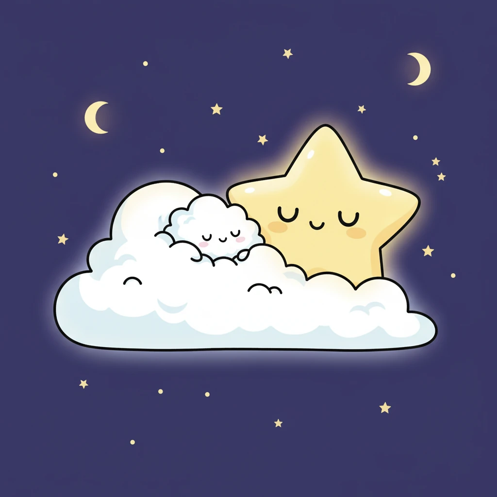After all his nighttime duties were done, Nimbus began to feel a little sleepy himself. He found a very special, extra-fluffy cloud, nestled right next to a big, friendly star, and prepared to snuggle in.