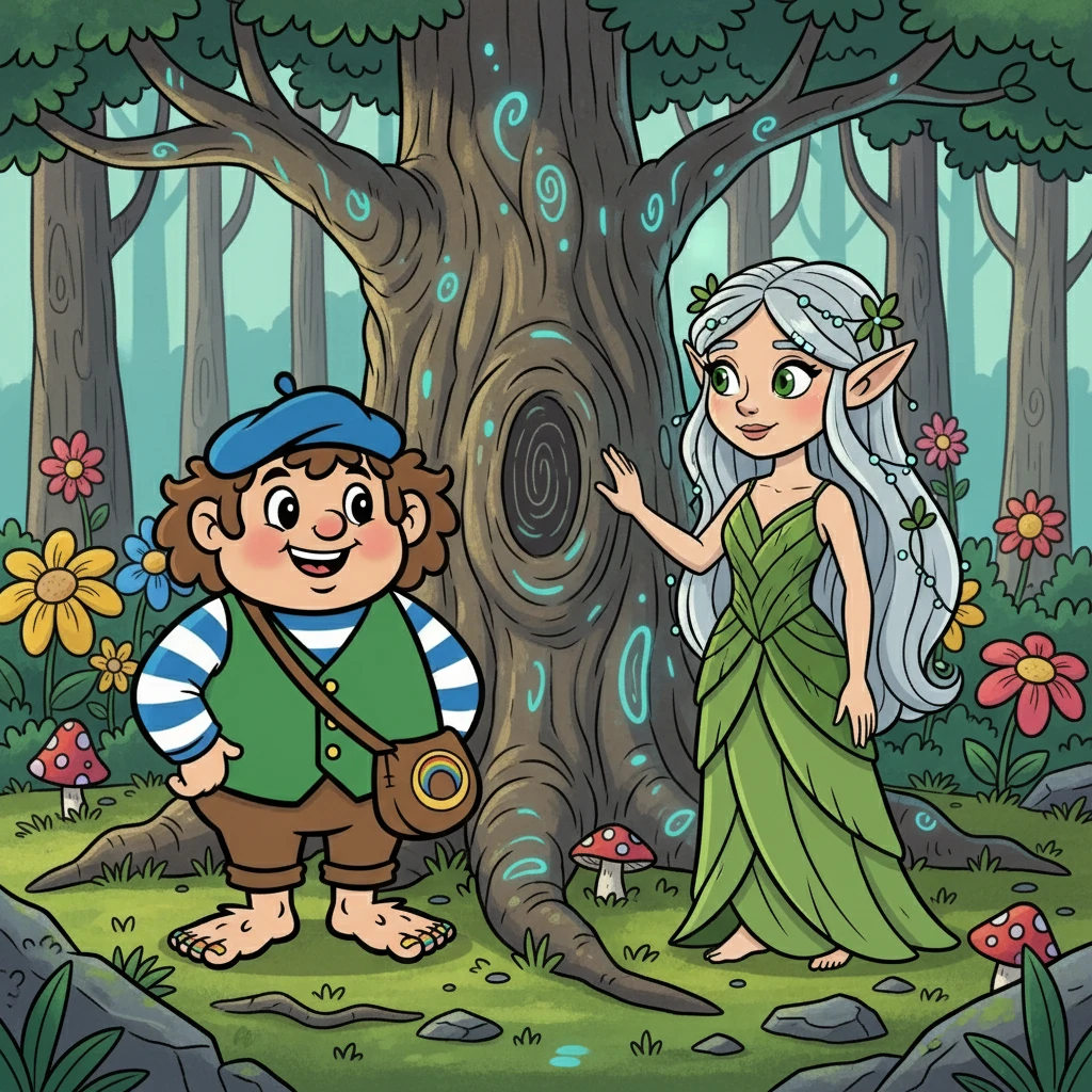 Sur son chemin, Milo rencontra Luna, une elfe des bois aux longs cheveux argentés, capable de parler aux arbres. Luna lui expliqua que l'anneau contenait le pouvoir de la joie. Ensemble, ils décidèrent de trouver l'origine de ce merveilleux objet.