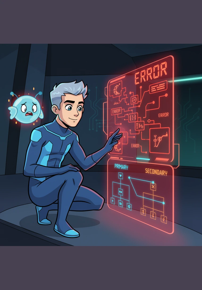 While attempting a complex system update, Echo encounters a logical paradox and the screen flashes a warning red. Leo doesn't panic, instead guiding Echo through the error by explaining the priority of the tasks. This moment of teaching strengthens the bond between the creator and the artificial intelligence.