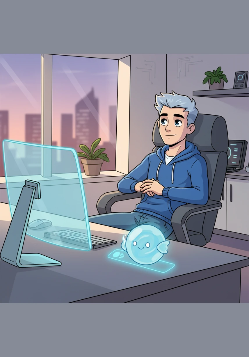 Leo sits back in his chair, no longer buried under a mountain of digital chores, but instead free to focus on his next big idea. Echo remains a steady, glowing presence on his taskbar, ready to execute any command at a moment's notice. The room feels lighter, and the future of technology seems more personal than ever before.