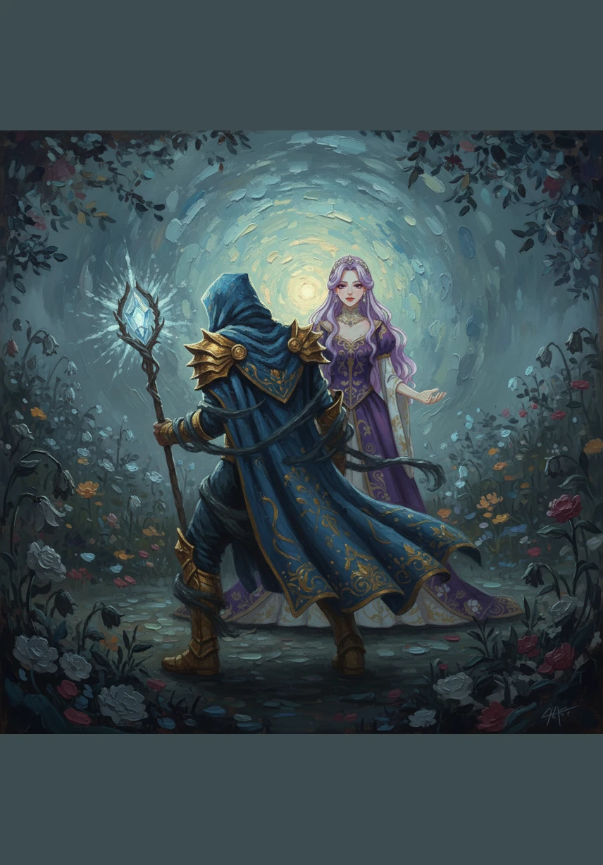 Suddenly, the vibrant colors of the garden began to fade as a creeping shadow emerged from the edges of the realm. This dark force sought to consume the magic of the garden and spread its cold emptiness to Seraphina’s kingdom. Kaelen stood protectively before her, but his strength was waning as the curse drained his power.