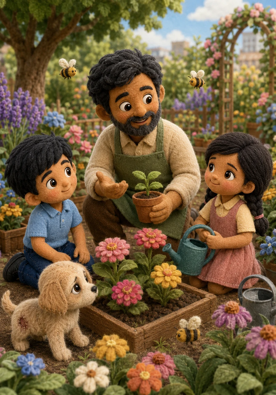 The children visit Rafiq Uncle in his magnificent, blooming community garden, where he teaches them that compassion grows just like vibrant plants. Surrounded by colorful blossoms and buzzing bees, they realize that a simple smile or a helping hand can brighten anyone’s day.