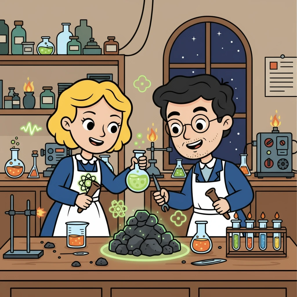 In her laboratory, Marie and her husband, Pierre, began their groundbreaking research. They worked with pitchblende, a mysterious ore, seeking to unlock its secrets. Their dedication and teamwork were truly remarkable, filled with excitement and collaboration.