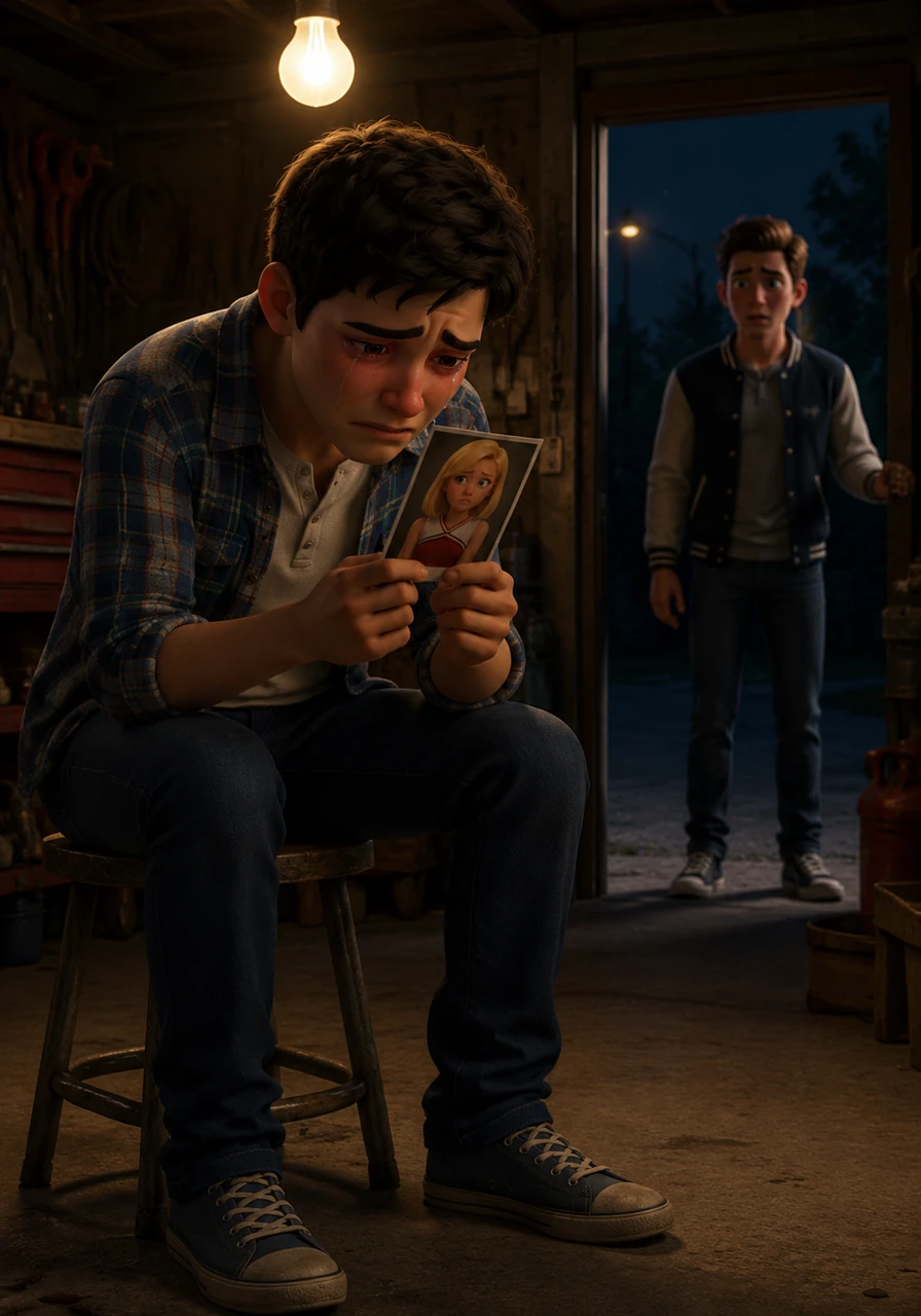 Later that evening, Finn walks by Noah Puckerman's house and stops when he hears muffled, heartbroken sobbing coming from the garage. He finds Noah sitting alone in the dim light, holding a photograph of Genny with tears streaming down his face. Finn realizes just how deeply Noah is hurting and decides it is time to intervene.