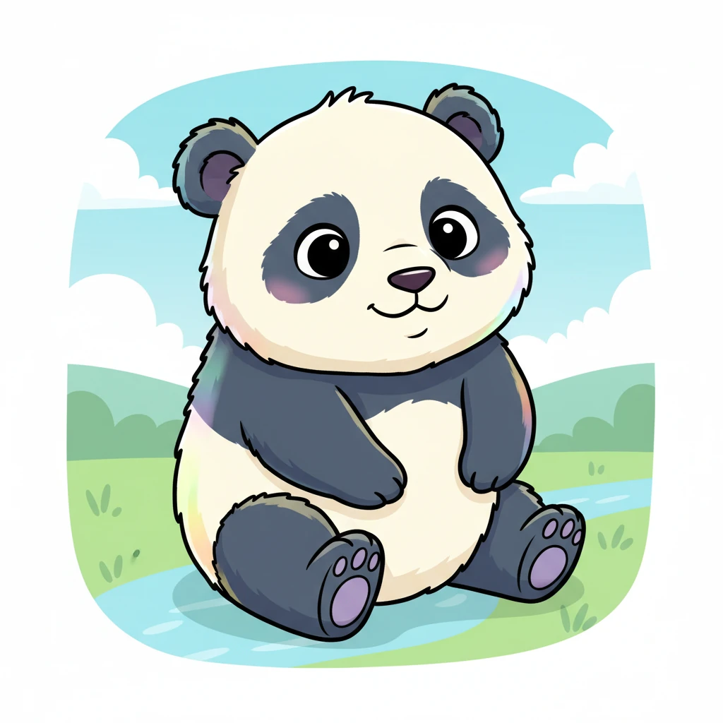 Next, a playful baby panda tumbles onto the page, its round, fluffy form outlined with thick, smooth lines. It sits with an adorable, curious expression, looking up with big, friendly eyes. This cuddly creature is just waiting for someone to add its classic black and white markings, or even a rainbow of new colors!