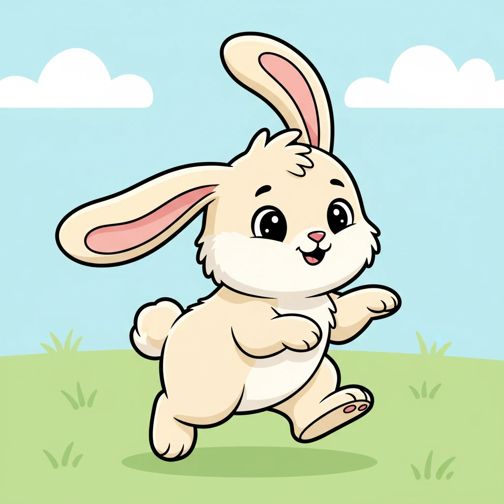A fluffy baby bunny, poised as if ready to hop, graces the next page. Its long, floppy ears and tiny nose are outlined with charming simplicity, radiating pure cuteness. This little friend's joyful expression encourages imaginative coloring, perhaps in soft pinks or fluffy whites.