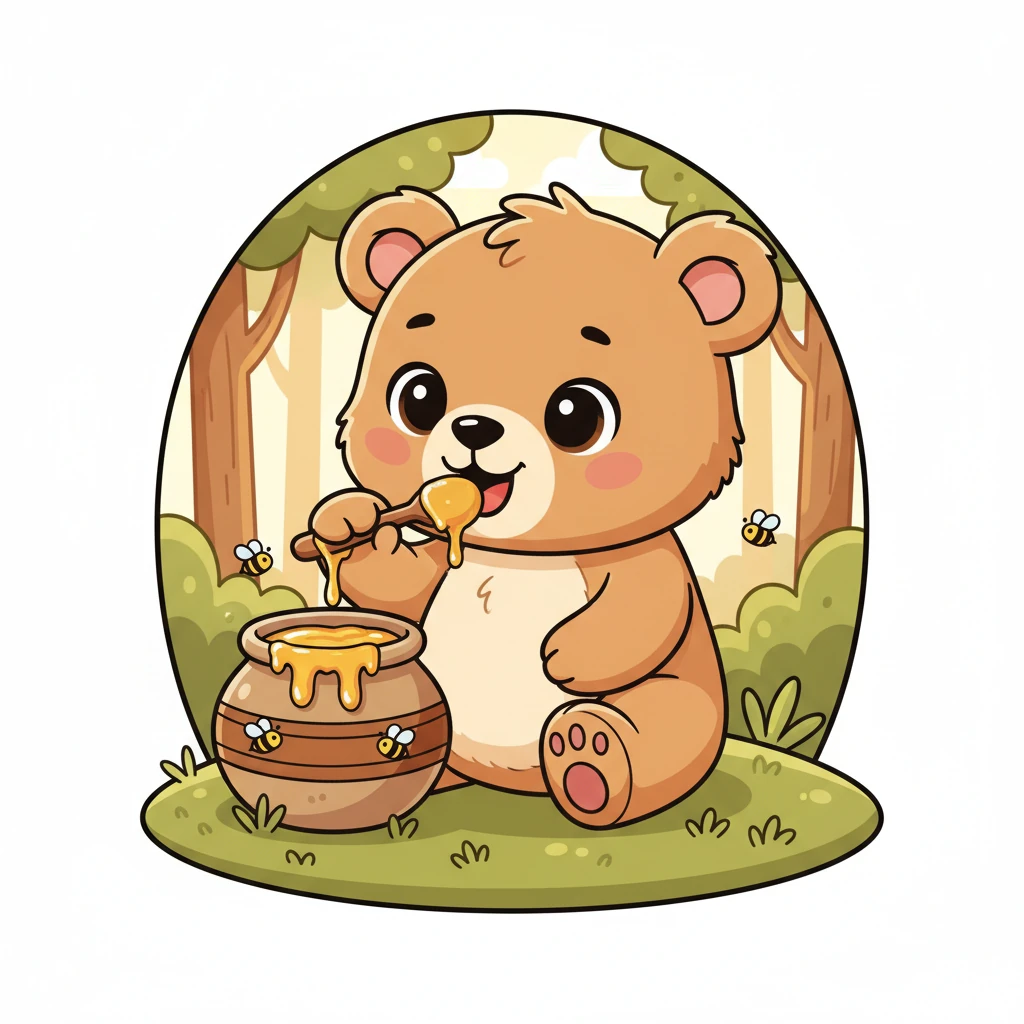 A cuddly baby bear sits sweetly, perhaps ready for a nap or a honey snack. Its soft, rounded features and inviting smile are drawn with thick, comforting lines. This adorable cub is a perfect canvas for warm, earthy tones, promising a cozy coloring experience.
