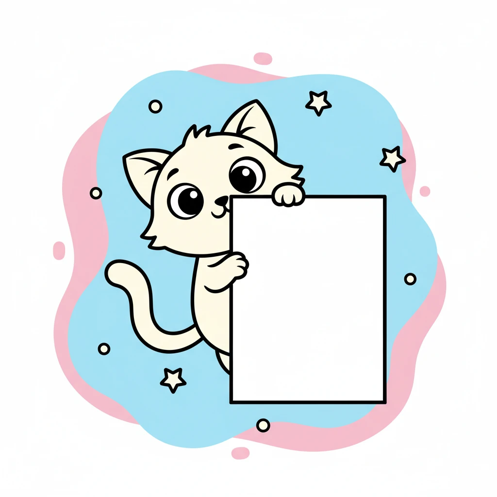 A curious baby cat, with perky ears and a long, swishy tail, playfully peeks from the page. Its simplified, charming outline captures its playful spirit, perfect for little hands to fill with stripes, spots, or any favorite feline color. This friendly kitten is ready for a purr-fect splash of creativity.