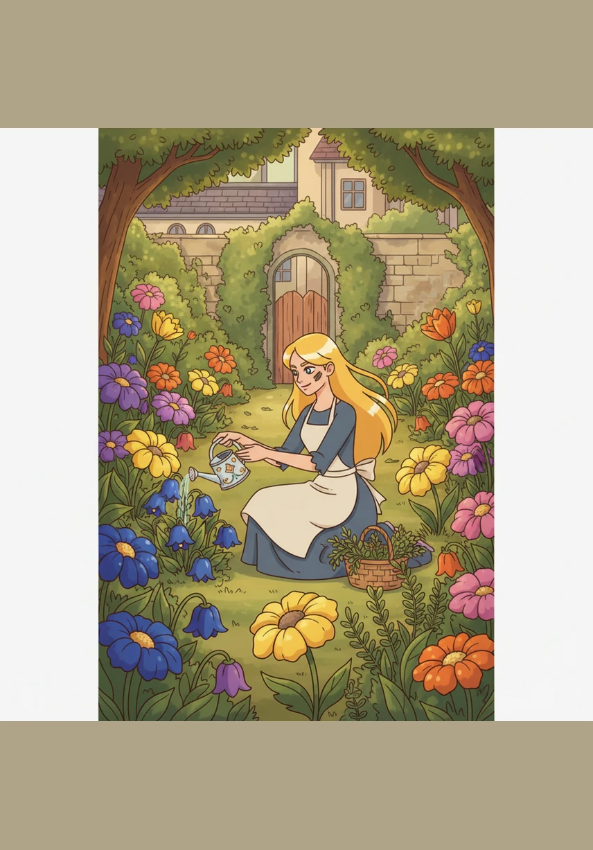 While her stepsisters fretted over their appearances and practiced their bows, Ella spent her days tending to a secret garden she had planted behind the manor. She grew vibrant flowers and healing herbs, finding joy in her own independence and creativity.
