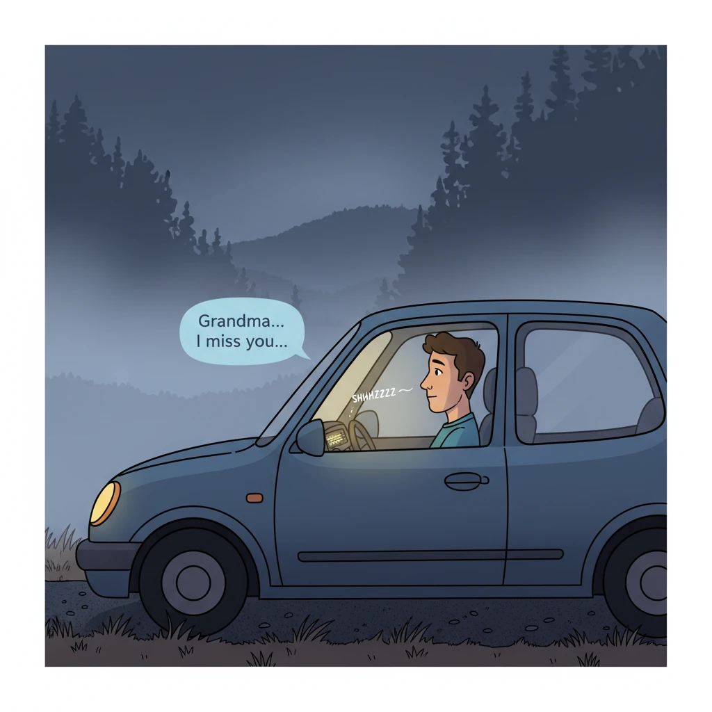 Slowly, Leo pulled his car to the side of the road, the gentle static of the radio now accompanying the quiet night. He looked out into the misty darkness, a thoughtful, tender expression on his face. The words on the phone echoed in his mind, bringing a bittersweet comfort.