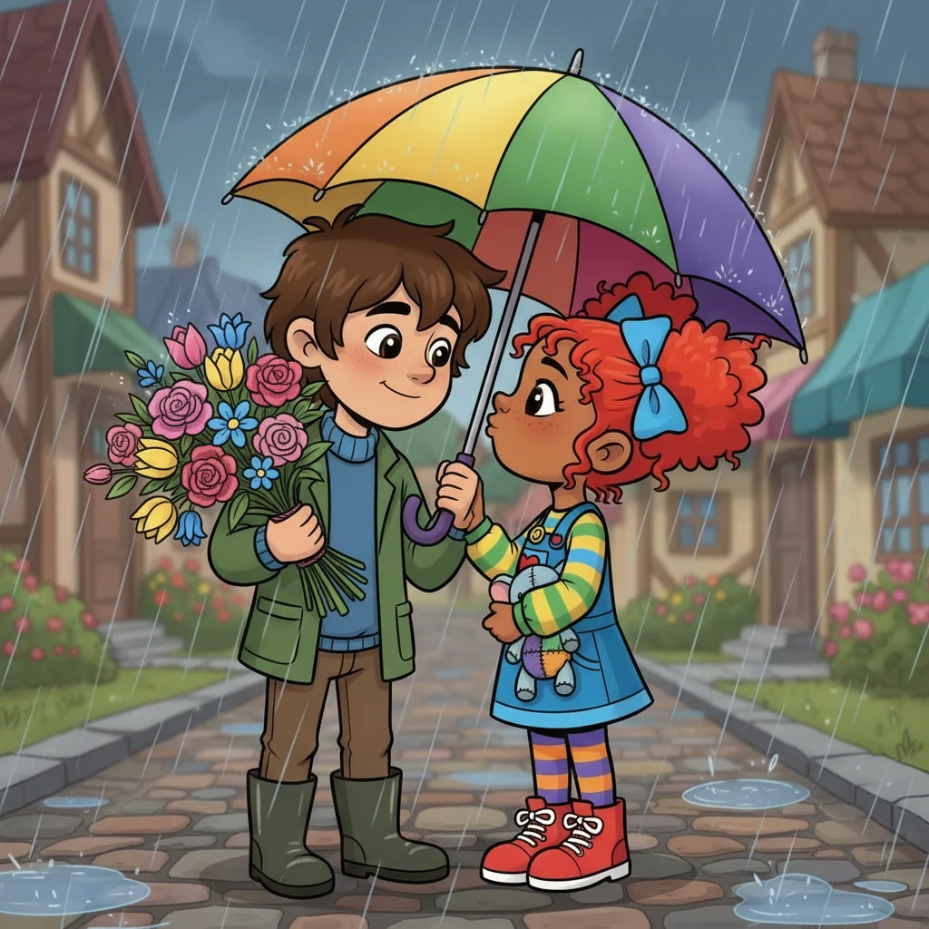 One rainy afternoon, Max surprised Aviance with a bouquet of her favorite flowers. He confessed his feelings, his voice filled with sincerity and warmth, and Aviance's heart fluttered. She, in turn, admitted how much she enjoyed their time together.  A sweet kiss sealed their newfound love.