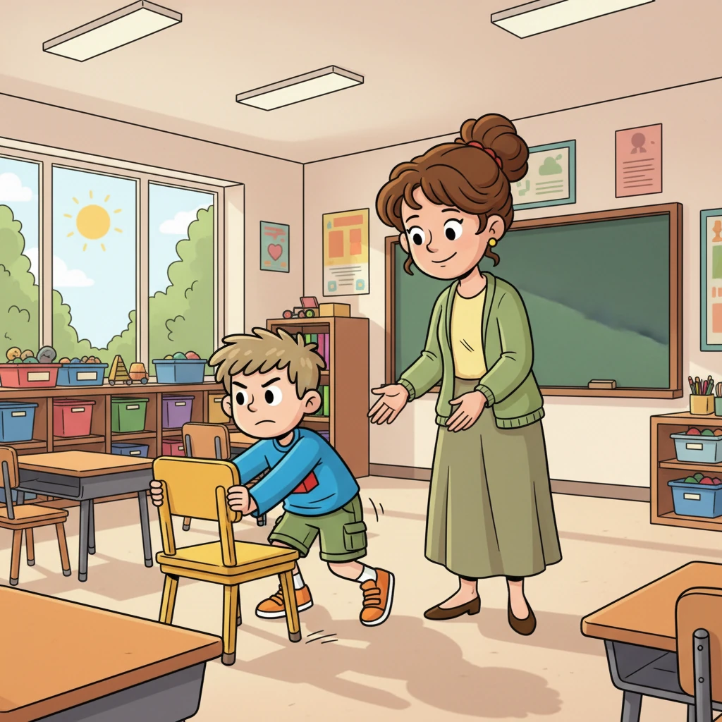 Suddenly, David pushed back his chair, ready to bolt from the classroom. His teacher, Ms. Sunshine, noticed and gently called his name. "David, remember our plan?" she asked.