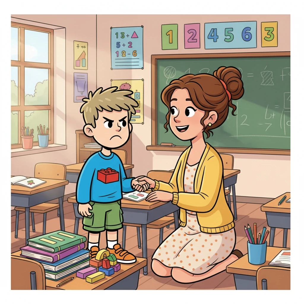 David took a deep breath, remembering the words they practiced. "I feel frustrated," he said to Ms. Sunshine. "This math is hard."