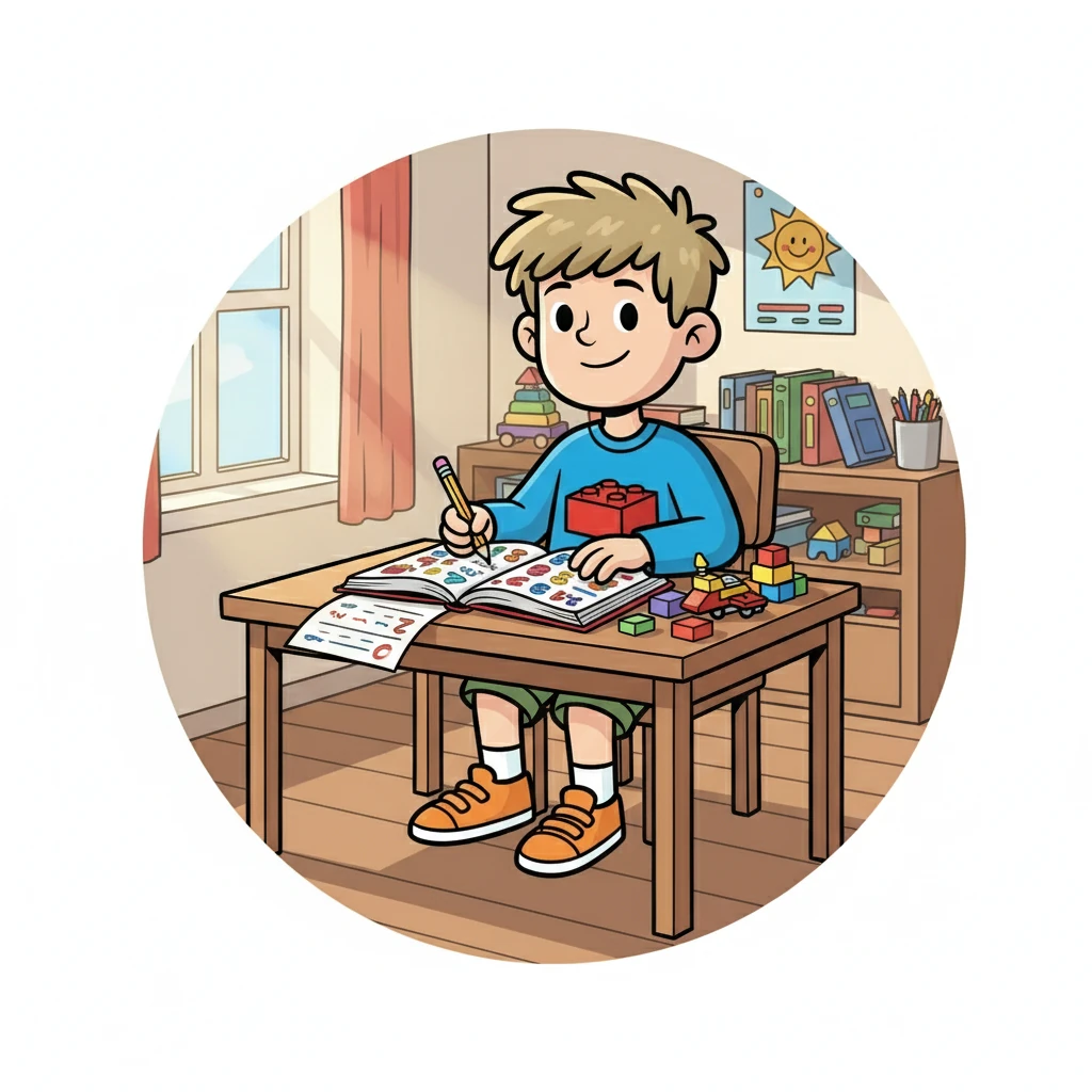 After his break, David returned to his seat, feeling calmer and ready to tackle the math problem. He knew now that facing challenges and using his words helped him feel better, and earn fun breaks.